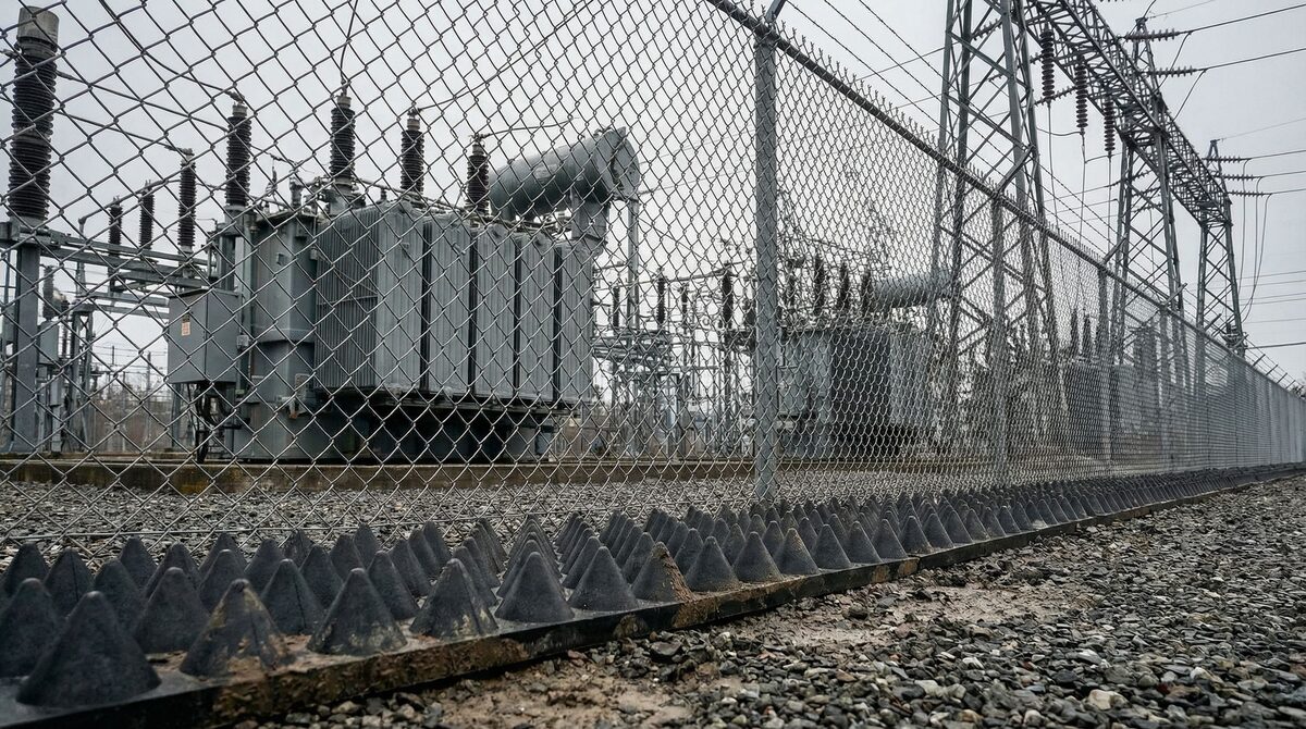 Anti-trespass panels protecting an electrical substation