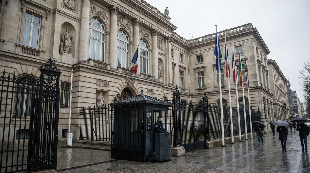 Ballistic blocks protecting an embassy perimeter