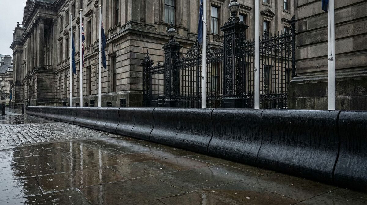Impakt Defender HVM barriers protecting a government building
