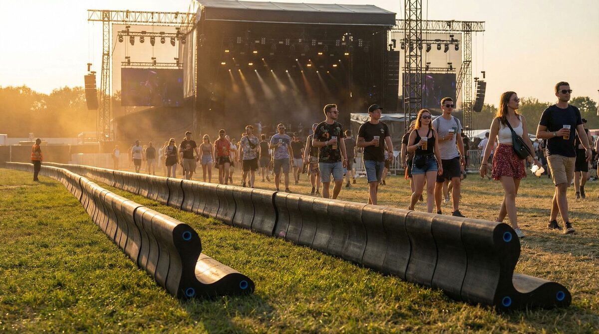 Rapid Defender perimeter barriers at an outdoor festival