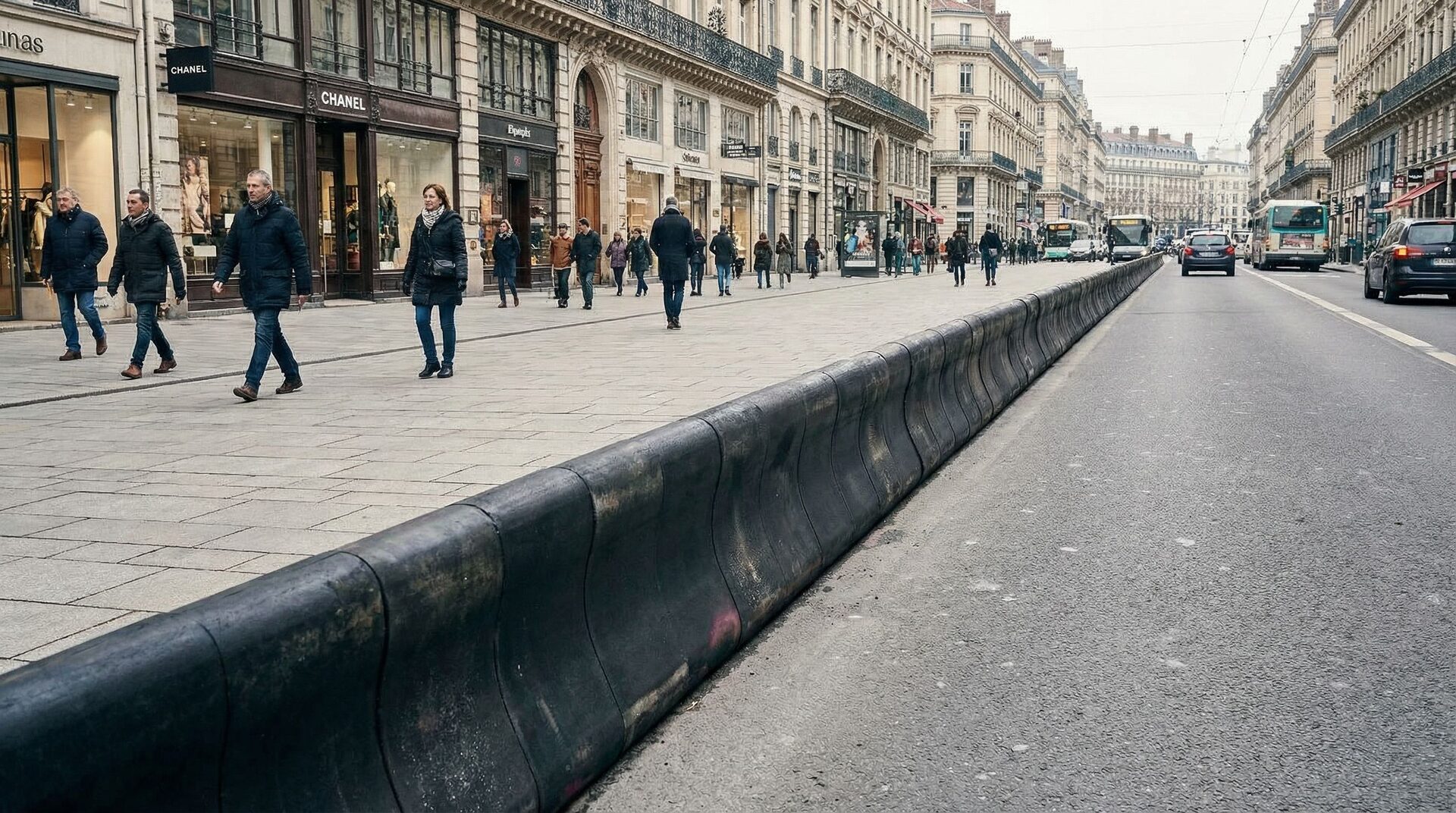 Rapid Defender barriers deployed on a pedestrian street